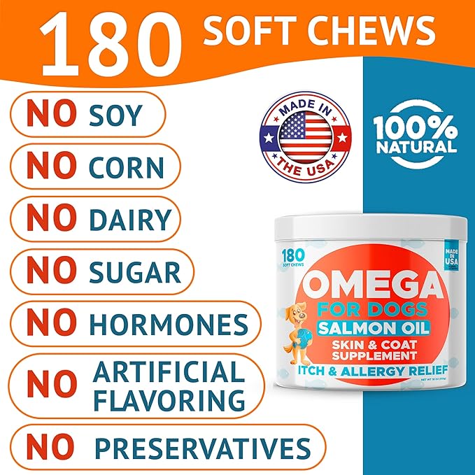 Omega 3 Fish Oil for Dogs Bundle - Skin&Coat Chews - Dry&Itchy Skin Relief + Allergy Support - EPA&DHA Fatty Acids - Natural Salmon Oil Chews Promotes Heart, Hip&Joint Support -360 Chews - Made in USA-Mewly Pet