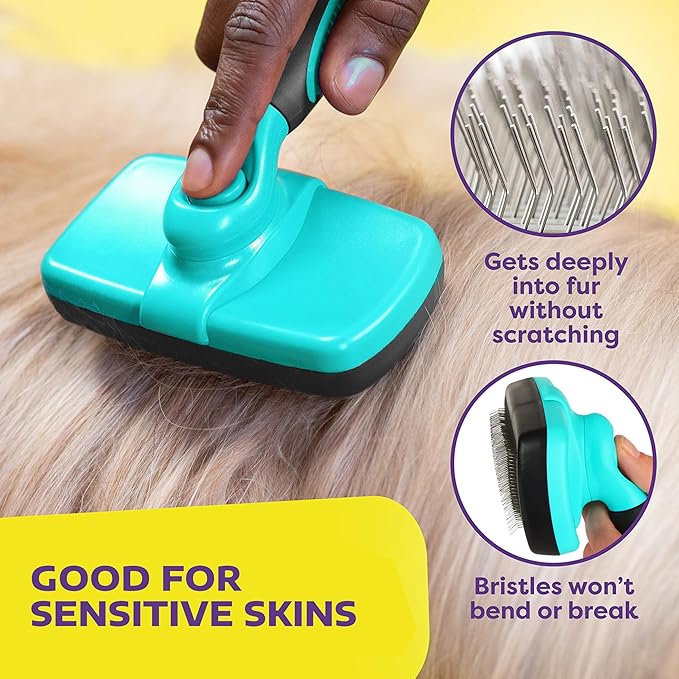Hertzko Dog Brush for Shedding - Self Cleaning Slicker Brush for Dogs and Cats - Gently Removes Loose Hair, Tangles, and Dirt - Grooming Comb Suitable for Long or Short Coats - Aqua-Mewly Pet