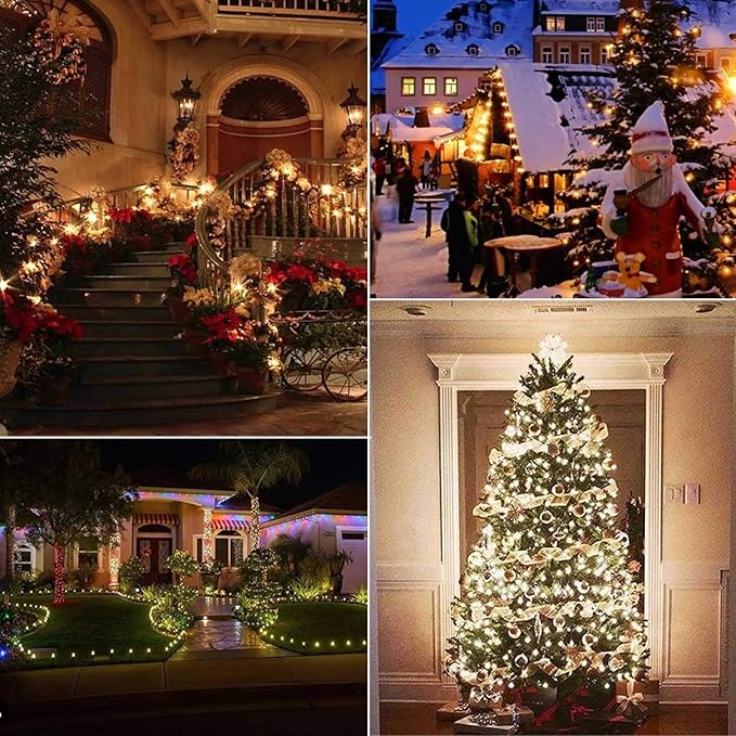 100 Feet C9 Bulb String Lights Outdoor Clear Christmas Lights Green Wire for Outdoor Patio Room Party Backyard Decoration, E17 Base, 100 Bulbs