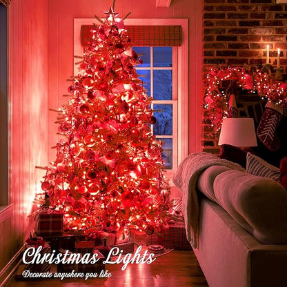 JMEXSUSS 33ft 100 LED Red Battery Operated Lights with Remote, Red Christmas Lights Battery Operated, Christmas String Light Indoor Outdoor for Tree House Yard Xmas Decor