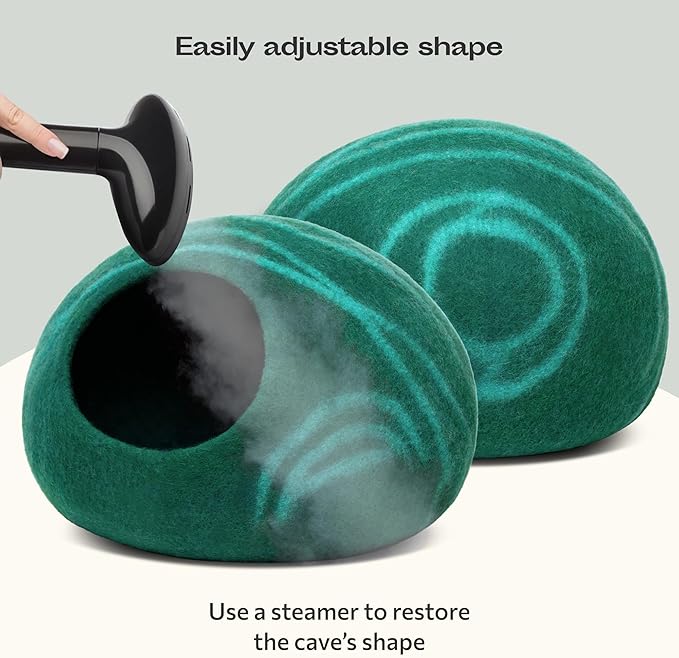 MEOWFIA Cat Cave – Premium Felt Cat Bed for Indoor Cats, Handmade 100% Merino Wool (Medium, Emerald)-Mewly Pet