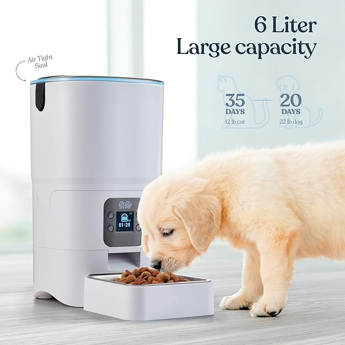 Smart Automatic Cat Feeder - 6-L Reliable Automatic Cat Food Dispenser with Display LCD Screen for Easy Set Up - (White)-Mewly Pet
