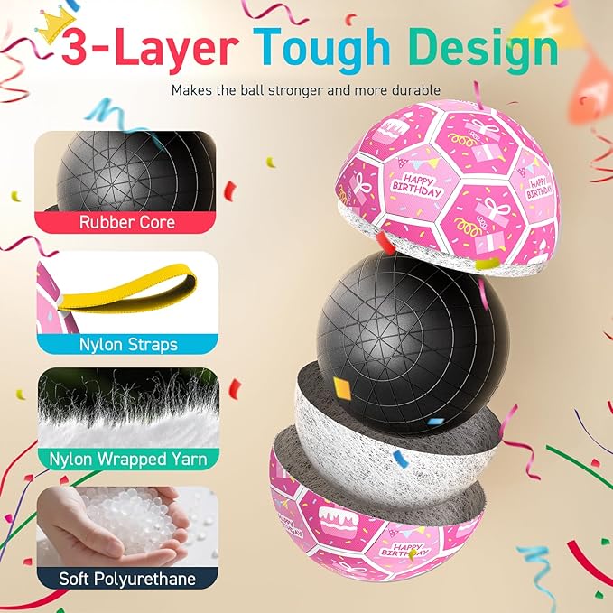 QDAN Dog Birthday Toys, Squeaky Dogs Toys, Dog Soccer Ball with Straps, Puppy Gifts, Herding Balls with Bell Inside, Water Toy, Durable Ropes Ball for Medium Large Dogs (8 inch)-Mewly Pet