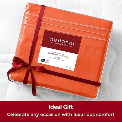 Mellanni Twin XL Sheets Set - 3 PC Iconic Collection Bedding - Hotel Luxury, Extra Soft, Cooling Bed Sheets - Wrinkle, Fade, Stain Resistant (Twin Extra Long, Poppy Orange)