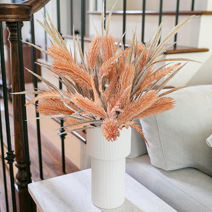 7 PCS Artificial Fall Stem Fake Plants, 26 in Fake Leaves Autumn Greenery Branches Orange Flowers Faux Foliage DIY Stems for Vase Thanksgiving Home Kitchen Office Indoor Centerpiece Table Decoration