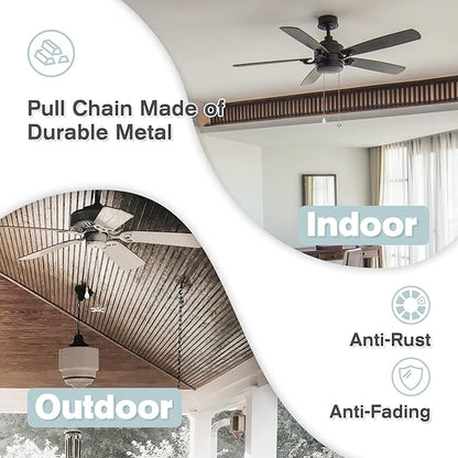 Ceiling Fan Pull Chains With Decorative, 2 Pieces Of Black Ceiling Fan Chain Extenders 13.6 Inches Fit All Standard Ceiling Fans And Light Fixtures，Pull Chain Extension With Connector.