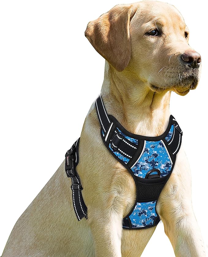 BARKBAY No Pull Dog Harness Front Clip Heavy Duty Reflective Easy Control Handle for Large Dog Walking(Blue camo,L)-Mewly Pet