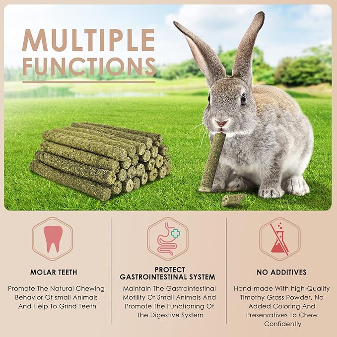 Bissap 114PCS Timothy Hay Sticks for Rabbits, Natural Timothy Grass Molar Teeth Stick Chew Toys for Bunnies Chinchillas Guinea Pigs Hamsters and Other Small Animals Treats-Mewly Pet