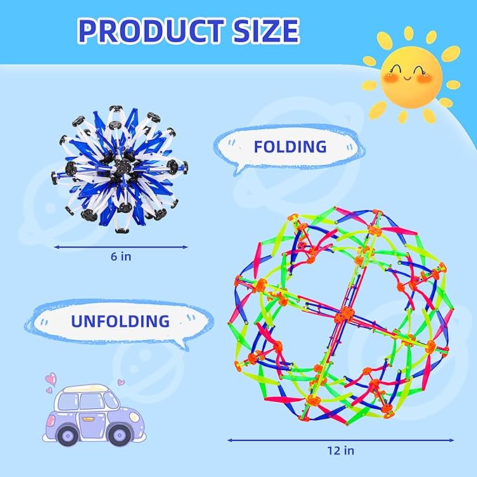 2Pcs Colorful Sphere Expandable Breathing Balls Fidget Toy-Great Anxiety Stress Reliever,Collapsible Expanding Magic Ball Toys for Kids & Adults Mindfulness Meditation Practices , Yoga -ADHD-Mewly Pet