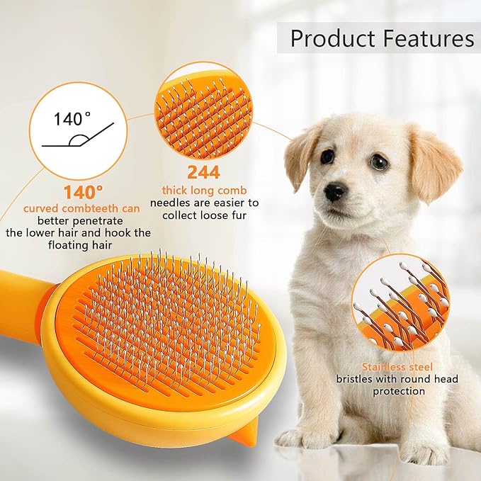 Cat Hair Brush with Release Button for Indoor Cats, Cat Grooming Brush for Long or Short Hair Dogs, Cat Combs for Pet Massage Self-Cleaning Cat Hair Brush-Mewly Pet