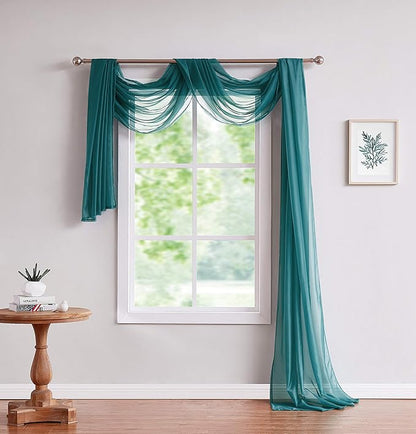 LinenZone Teal Window Scarf Valance in 360 Inch Size. Use Window Scarves as Canopy Bed or Backdrop Curtains, Curtain Scarf, or Sheer Fabric for Draping. (Amazing 55 x 360, Teal)