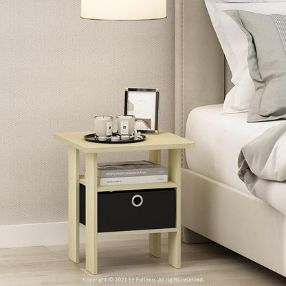 Furinno ANDREY Side Table, End Table, Night Stand with Open Shelves and Storage Bin, Bedside Table, for Living Room, Bedroom, Steam Beech