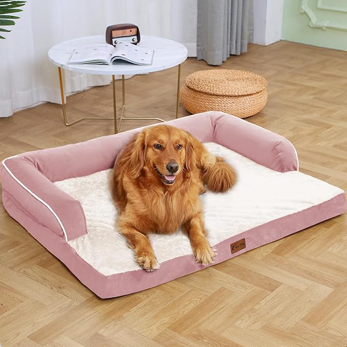 XXL Dog Bed with Bolsters, Orthopedic Dog Beds for Extra Large Dogs, Waterproof Dogs Beds XLarge with Removable Washable Cover, Nonskid Bottom (XX-Large,Pink)-Mewly Pet