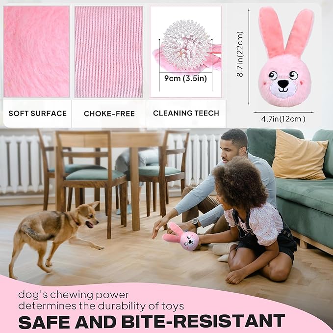 Fida Squeaky Dog Toys for Aggressive Chewers 3 in 1, Dog Chew Toys with 3 Layers,Interactive Dog Toys for Large Dogs Balls to Keep Them Busy for Small Medium Dogs(Pink Bunny)-Mewly Pet