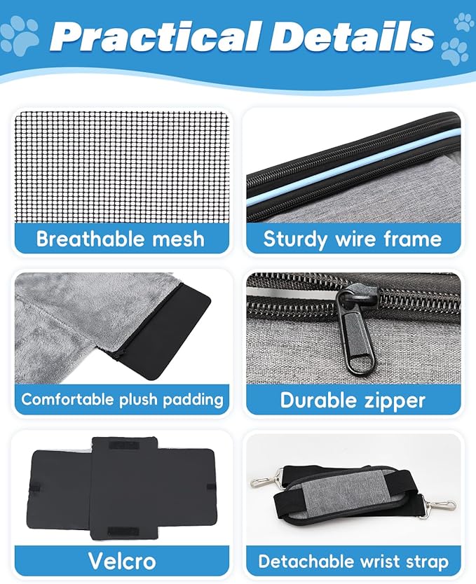 Expandable Travel Pet Bag, Scratch-Resistant Breathable Mesh, Crossbody&Tote Design, Durable&Spacious, Pet Carrier with High-Visibility Windows, Easy-Cleaning Fabric, Removable Soft Pad&Shoulder Strap-Mewly Pet