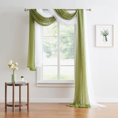 Warm Home Designs 24 Feet Long Sage Green Sheer Window Scarf. These XXL Length Valance Scarves 54 X 288 Inches in Size. Great as Bed Canopy or Wedding Arch Draping Fabric. AM Sage 288"