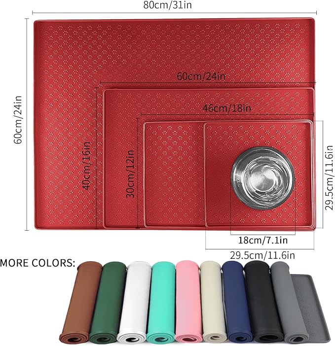 Ptlom Dog Food Mat Anti-Slip Pet Bowl Mats for Food and Water, High-Lips Pet Placemat Prevent Messy Spills to Floor, Waterproof Puppy Feeding Tray for Small, Medium Large Dogs Cats, Silicone-Mewly Pet