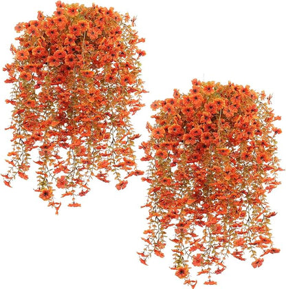 12 Pcs Artificial Hanging Mums Flowers Outdoor, Orange UV Resistant Fake Hanging Fall Plants for Outdoor Planter Patio Front Door Window Autumn Decoration (12, Orange)