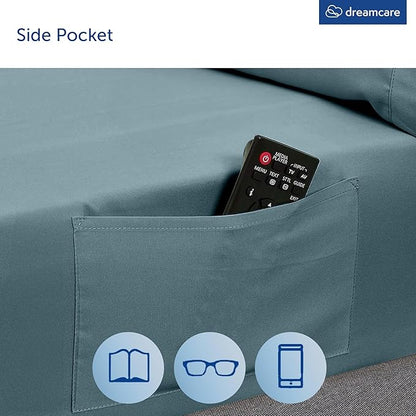 DREAMCARE King Size Sheets Set – 6 pcs Cooling Bed Sheets – up to 15” Deep Pocket King Sheet Set – 2500 Supreme Collection – Extra Soft 100% Brushed Microfiber Hotel Luxury with Side Pocket – M Blue
