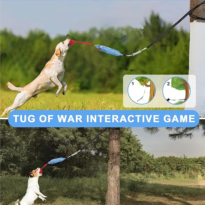 Dog Tree Tug of War Toy with Squeaky, Tethered Tug of War Outdoor Toy Self Play for Aggressive Chewers, Durable Bungee Cord with Chew Ball-Mewly Pet