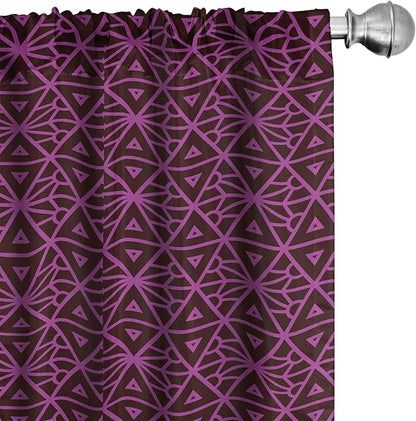 Ambesonne Lattice Window Curtains, Abstract Symmetric Pattern with Geometric Elements in Pink Color Shade, Lightweight Decor 2-Panel Set with Rod Pocket, Pair of - 28" x 84", Brown Magenta