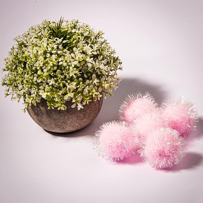 VAPKER 30 Pcs Cat Ball Toys Sparkle Balls Extra Large 2 Inch Cat's Favorite Chase Glitter Ball Glitter Tinsel Pom Poms Balls Light Pink Color-Mewly Pet