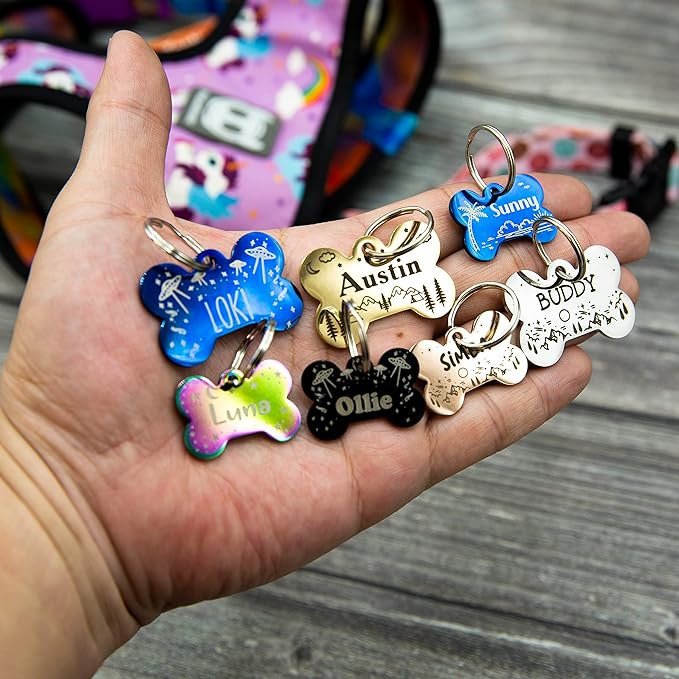 Personalized Dog Tag with 5 Lines of Custom Deep Engraved Durable Stainless Steel Pet ID Name Tag Designer Regular Size Bone-Mewly Pet