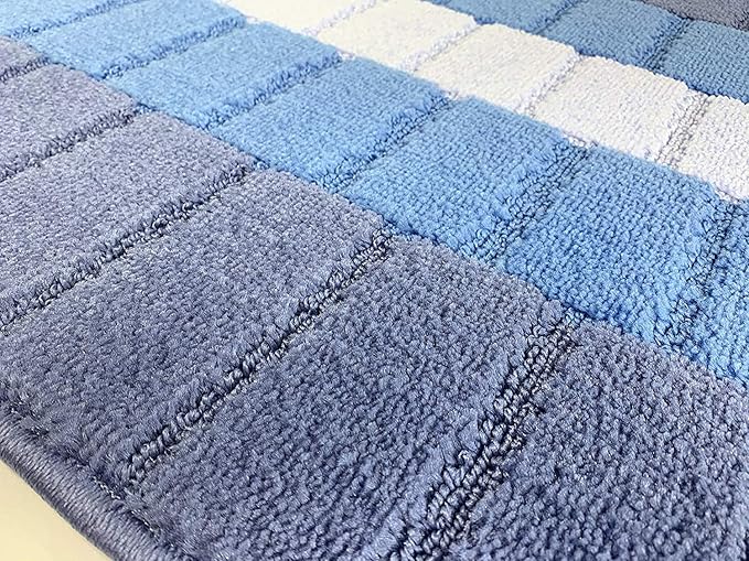 Custom Size Coastal Nautical Style Runner Rug Carpet for Hallway Entryway, Slip Resistant Latex Rubber Backed, 31 inch Wide X Customized Length, Squares Blue, 31 inch X 40 feet