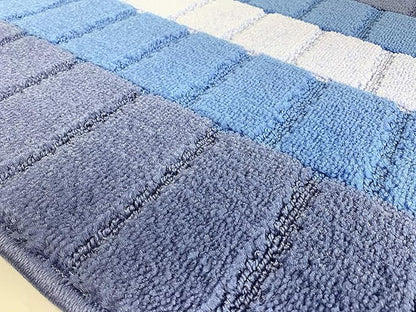 Custom Size Coastal Nautical Style Runner Rug Carpet for Hallway Entryway, Slip Resistant Latex Rubber Backed, 31 inch Wide X Customized Length, Squares Blue, 31 inch X 20 feet
