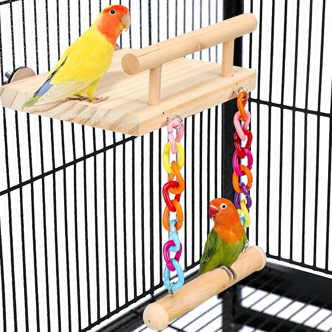 Bird Perches Cage Toys Parrot Wooden Platform Play Gyms Exercise Stands with Acrylic Wood Swing Ferris Wheel Chewing for Animals Green Cheeks, Baby Lovebird, Chinchilla, Hamster Budgie-Mewly Pet
