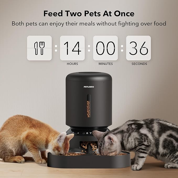PETLIBRO Automatic Cat Feeder for 2 Cats, 5G&2.4G WiFi Pet Feeders, 5L Programmable Cat Food Dispenser with Airtight Lock-Fresh Technology, Dual Stainless Steel Bowls, Low Food Sensor-Mewly Pet