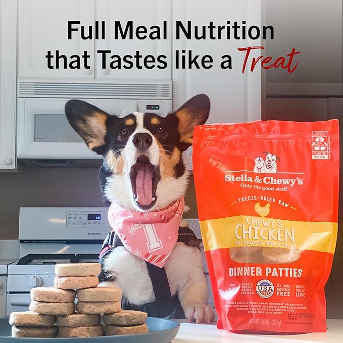Stella & Chewy's Freeze-Dried Raw Dinner Patties - Chicken Recipe - High Protein Grain-Free Puppy & Dog Food - Perfect For Picky Eaters - 14 oz-Mewly Pet