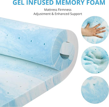 EGO Gel Memory Foam Mattress Topper, 2 Inch King with Removable Breathable Soft Cover, Cooling Bed Topper for Comfort Body Support & Pressure Relief, CertiPUR-US Certified