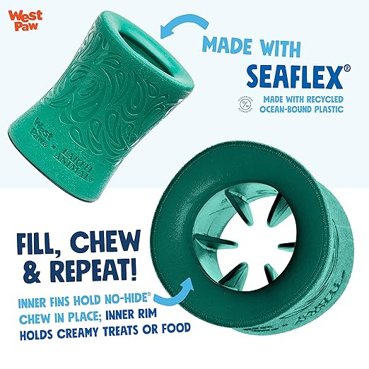 WEST PAW Funnl Dog Chew Toy - Interactive Treat Toys for Dogs - Toy Fillable with Earth Animal No-Hide Chews - Large 4.25" Kelp | Made in USA-Mewly Pet