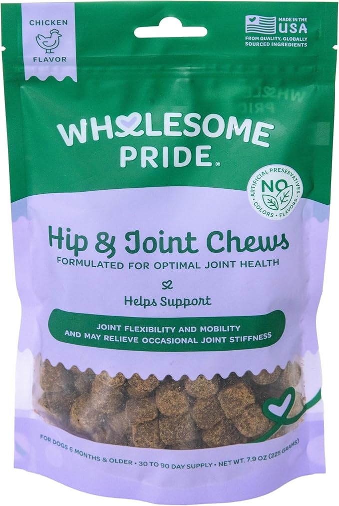 Wholesome Pride Hip & Joint Supplement for Dogs – 90 Soft Chews – Glucosamine, Chondroitin, MSM & Turmeric – Mobility Support & Arthritis Relief for Growing, Adult & Senior Dogs-Mewly Pet