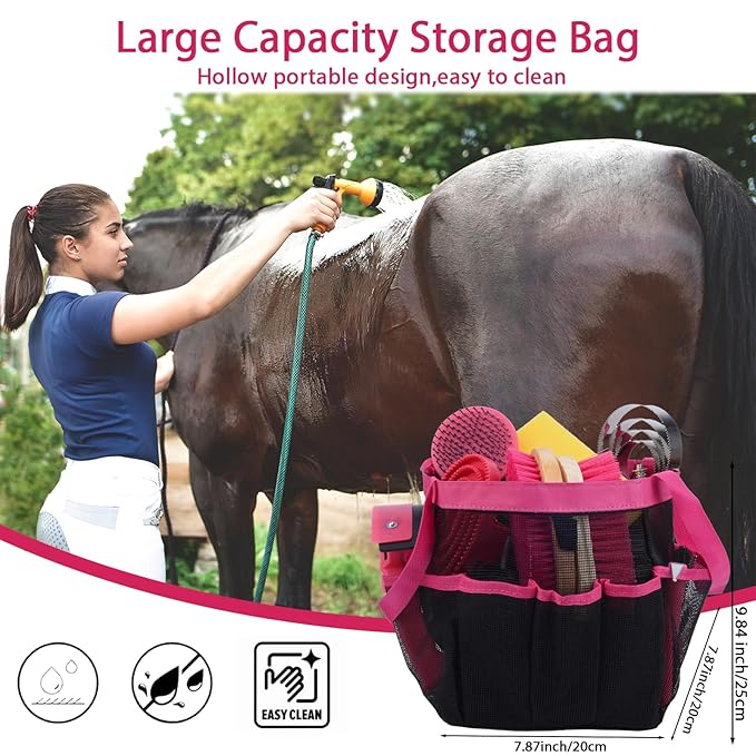 Horse Grooming Kit 13 Piece, Horse Brushes for Grooming Supplies with Tote Bag, Horses Tack Brush Set for Effective Grooming and Cleaning, Gift for Horse Riders Beginners (Pink)-Mewly Pet