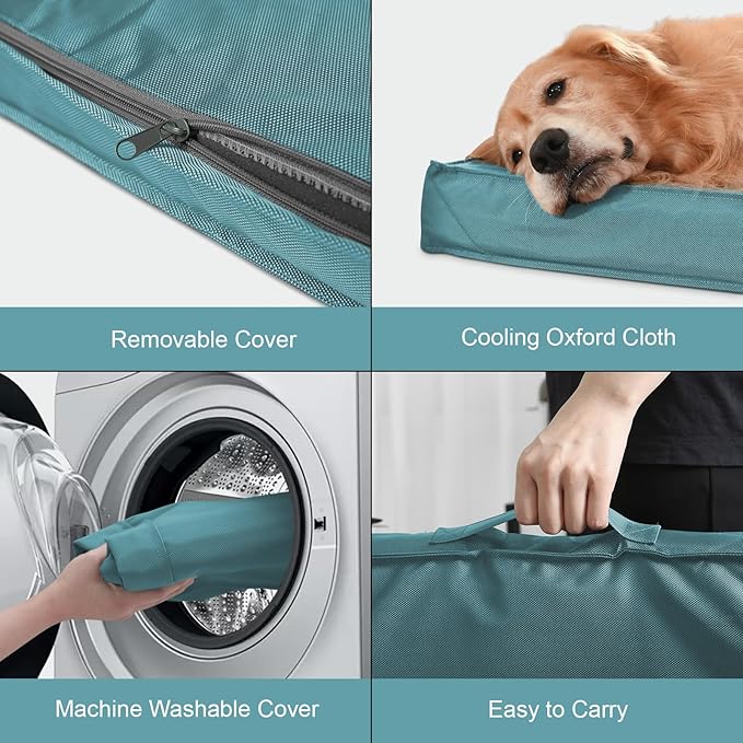 Outdoor Large Dog Bed, Waterproof Dog Bed for Large Dogs, Egg Crate Foam Pet Bed with Removable Washable Oxford Cooling Cover, Light Blue-Mewly Pet