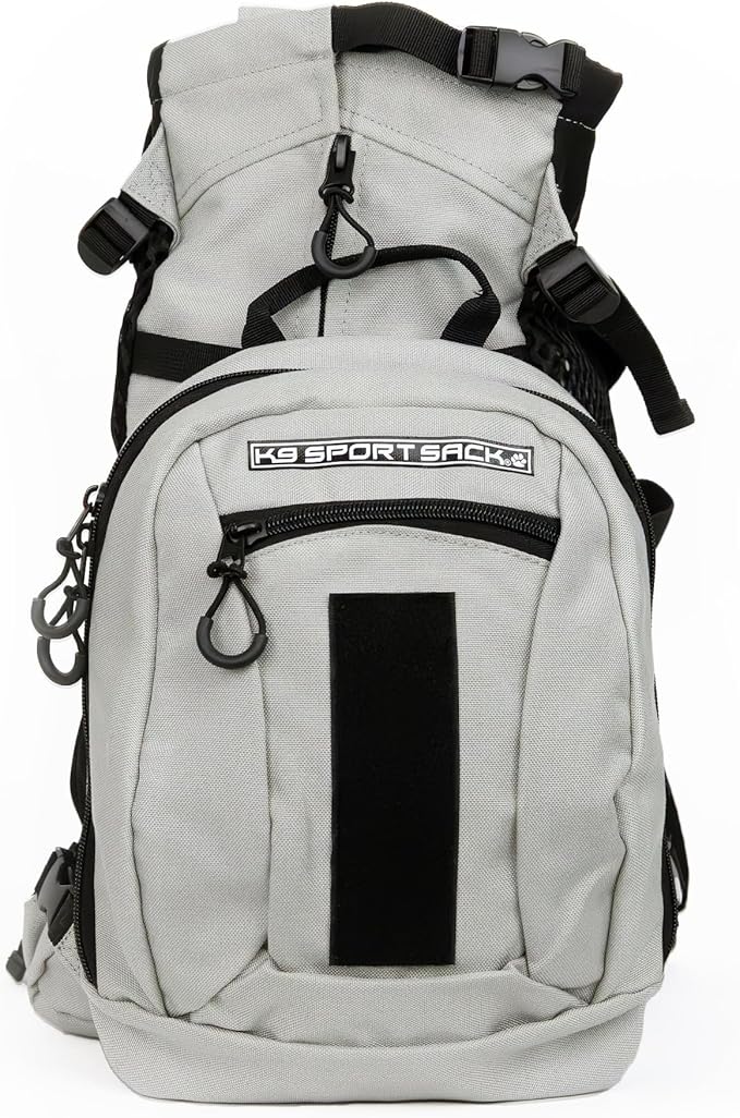 K9 Sport Sack Plus 2 - Small, Light Grey - Ideal for Dogs 13-16” Long - Adjustable, Backpack-Style Carrier with Multi-Functional Storage Pack, Thick Shoulder Straps & Padded Back Panel-Mewly Pet