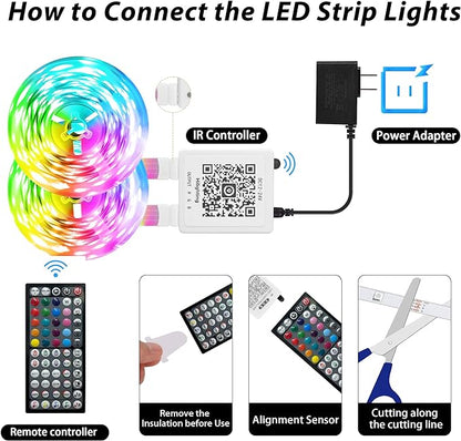 Led Lights for Bedroom 200 ft (2 Rolls of 100ft), Music Sync RGB Led Strip Lights with Remote App Control, Color Changing Led Lights for Room Home Kitchen Party Decor