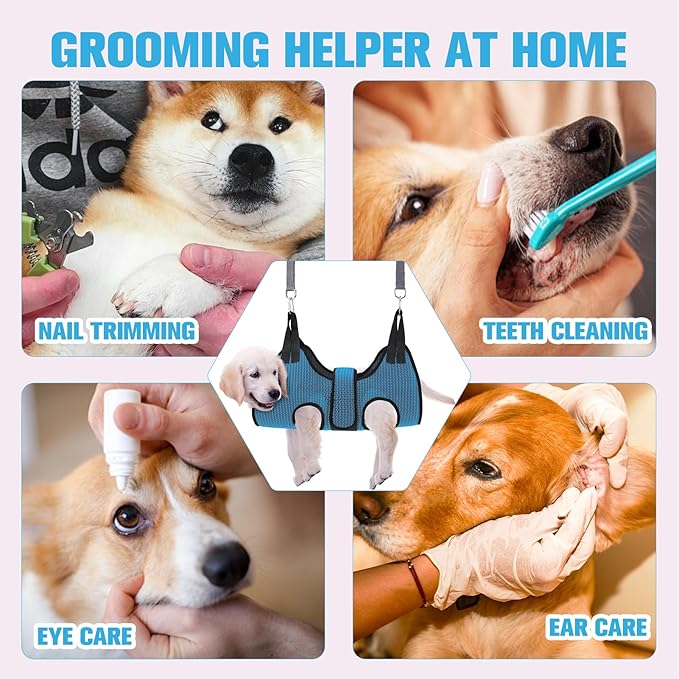 PAWCHIE Dog Grooming Hammock Harness for Dog Cat with Pet Nail Clipper Trimmer-Breathable Cat Hanger Sling for Trimming Clipping Nails-Dog Hammock Restraint Bag for Small Medium Large Dog, Dark Blue M-Mewly Pet