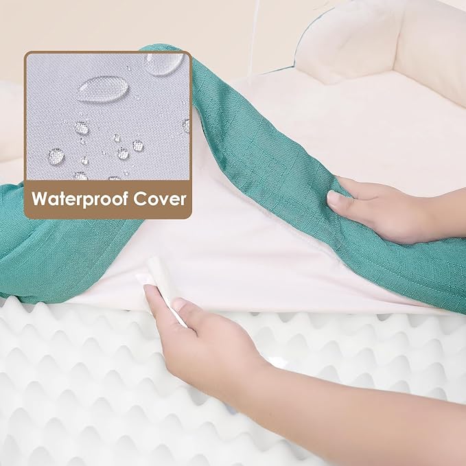 EHEYCIGA Orthopedic Dog Beds for Extra Large Dogs, Waterproof Memory Foam XL Pet Bed with Sides, Non-Slip Bottom and Egg-Crate Foam Big Dog Couch Bed with Washable Removable Cover, Turquoise Blue-Mewly Pet