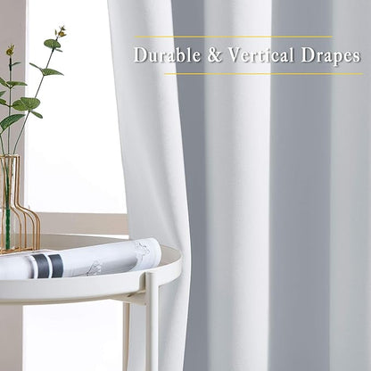 NICETOWN Greyish White Curtains 96 inches Long, Grommet Thermal Insulated Blackout Curtains Privacy Window Treatments for Boys Room/Living Room, W46 x L96, 2 Panels