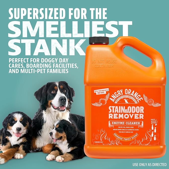 ANGRY ORANGE 1 Gallon Enzyme Cleaner and Deodorizer, Pet Stain and Odor Remover for Dog & Cat Urine and Stains - Citrus, Made in USA-Mewly Pet