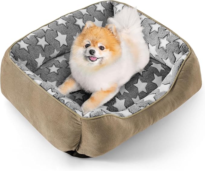 SIWA MARY Rectangle Dog Bed for Small Medium Dogs, Calming Dog Bed Small Size Dog, Orthopedic Dog Sofa Bed, Washable Soft Calming Sleeping Dog Soft Puppy Bed, Non-Slip Bottom, S (20"x 19"x 6"),Brown-Mewly Pet