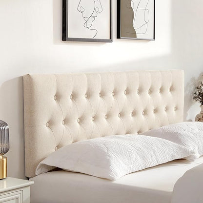 Tufted Upholstered Headboard King Size, Solid Wood Head Board with Durable Metal Legs, Adjustable Height Bed headboard from 37” to 51” Fabric Headboard in Modern Button Design, Beige