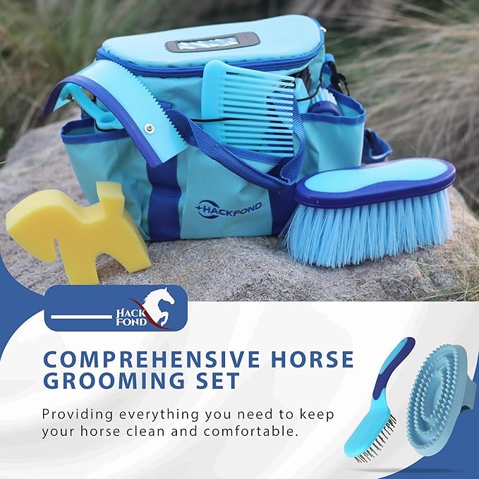 Horse Grooming Kit 9pcs Horse Brushes Equine Grooming Brushes Tack Room Supplies Set with Organizer Tote-Mewly Pet