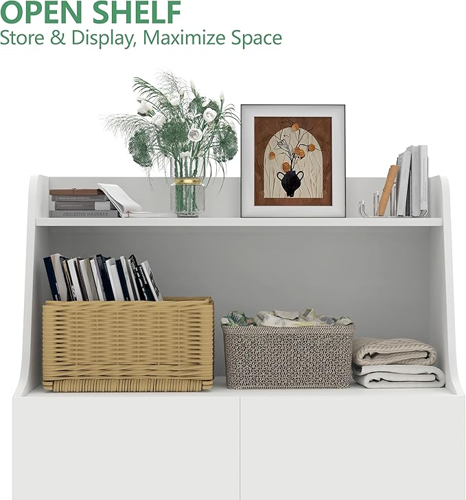 Large/Tall Litter Box Enclosure, Modern Wooden Litter Box Furniture for XL Litterbox with Open Shelf as Sideboard Cabinet (White)-Mewly Pet