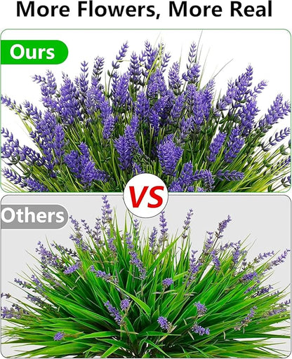ZINHO 36 Bundles Artificial Flowers Outdoor, Faux Lavender Flowers with Grass UV Resistant Artificial Plants for Outdoor Outside Hanging Planter Window Box Garden Patio Front Porch Decor