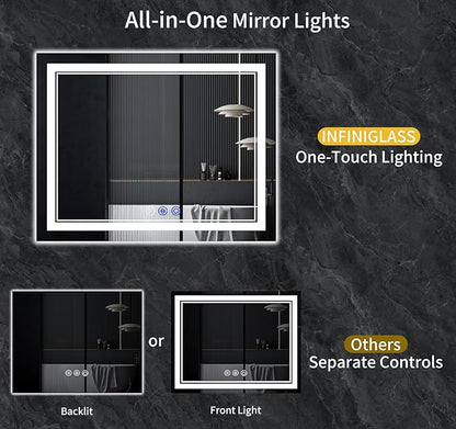 72"x36" LED Bathroom Mirror with Anti-Fog, Stepless Dimmable Lights, 3 Color Modes, Shatter-Proof Tempered Glass, Memory Function & Waterproof Design