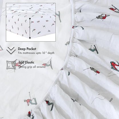 RUVANTI Flannel Sheets Twin Size - 100% Cotton Double Brushed Twin Sheets Set, Deep Pockets 16 Inches, All Seasons Breathable & Extra Soft Bed Sheets, Warm & Cozy, 3 Piece, Flurry Friends